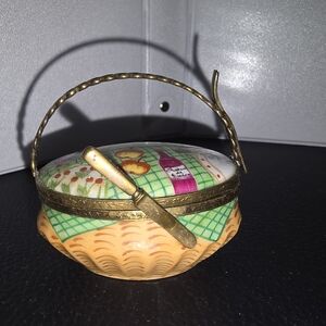 Colorful Ceramic Basket with Gold Handle